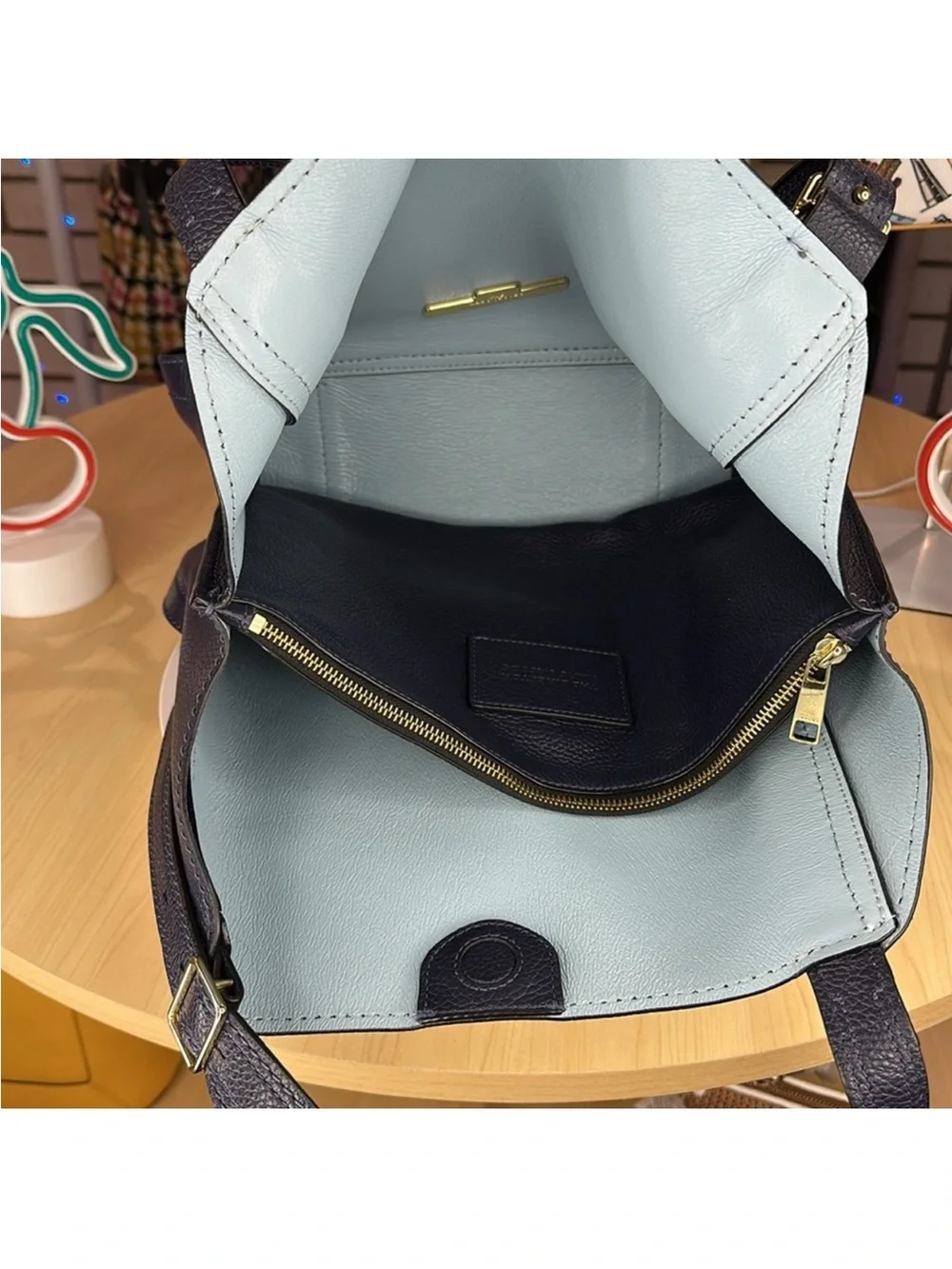 Marc Jacobs Director Bag Navy Blue Pebbled Leather Gold Hardware Tote - CE038